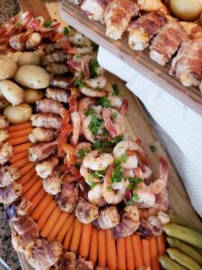Spicy boiled shrimp seared bacon wrapped shrimp baton rouge caterer for wedding