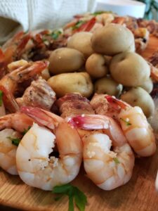 Spicy boiled shrimp & seared bacon wrapped shrimp louisiana wedding catering